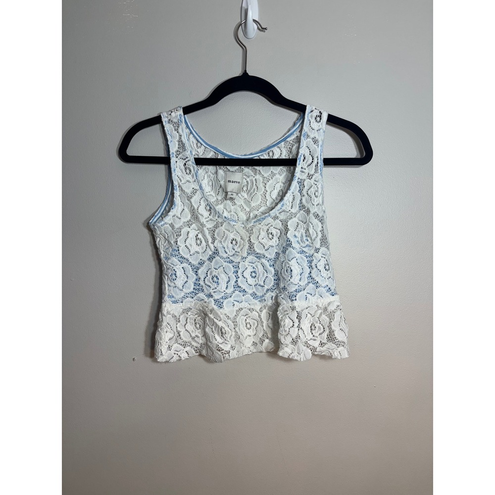 Maeve Anthropologie White Lace‎ Peplum Tank Top Blue Layer XS